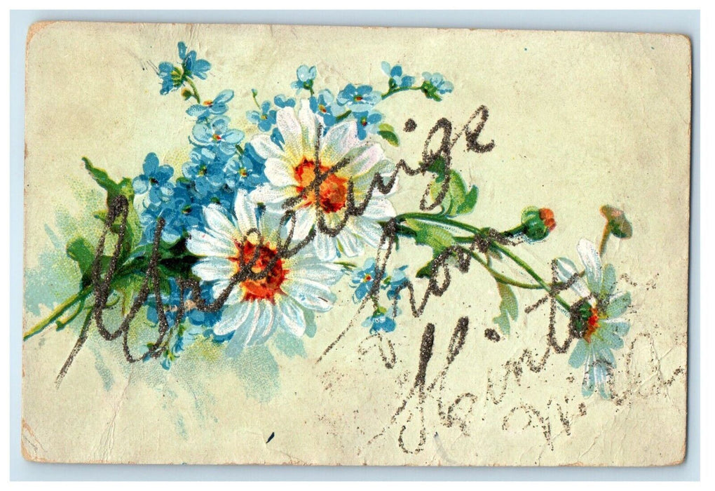 1907 Greetings From Hinton West Virginia WV, Flowers Glitter Embossed Postcard