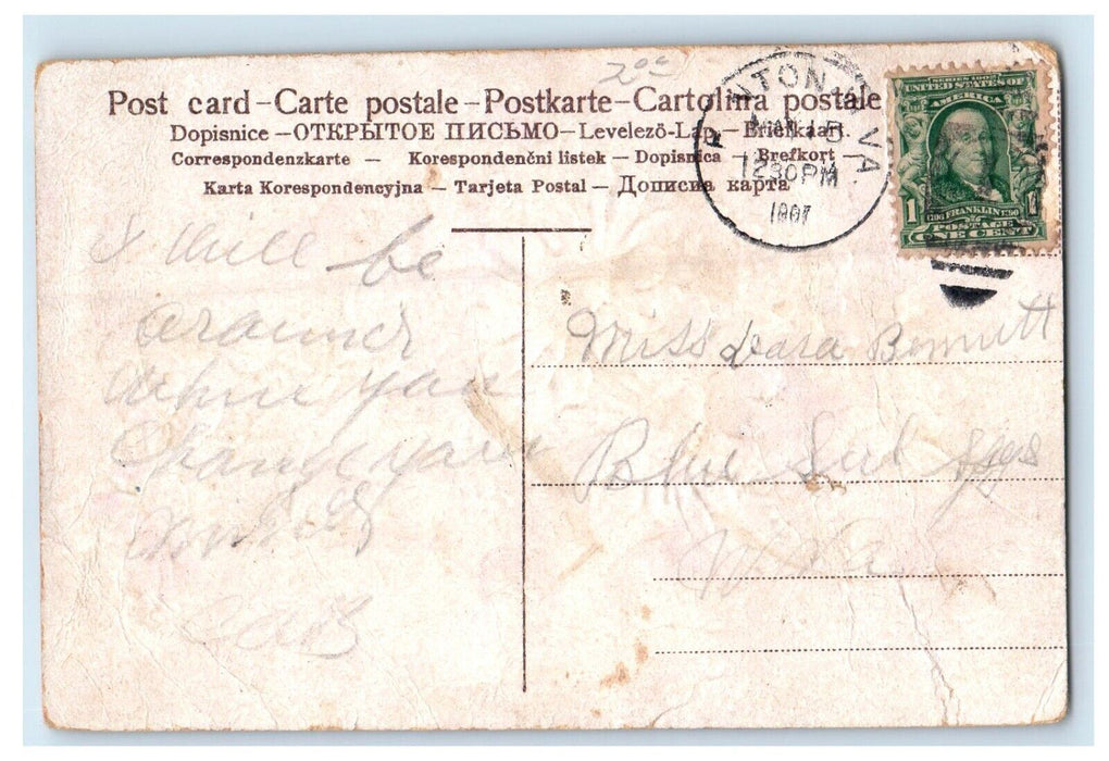 1907 Greetings From Hinton West Virginia WV, Flowers Glitter Embossed Postcard