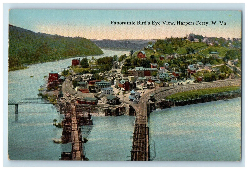 c1910's Panoramic Bird's Eye View Harpers Ferry West Virginia WV AntiquePostcard