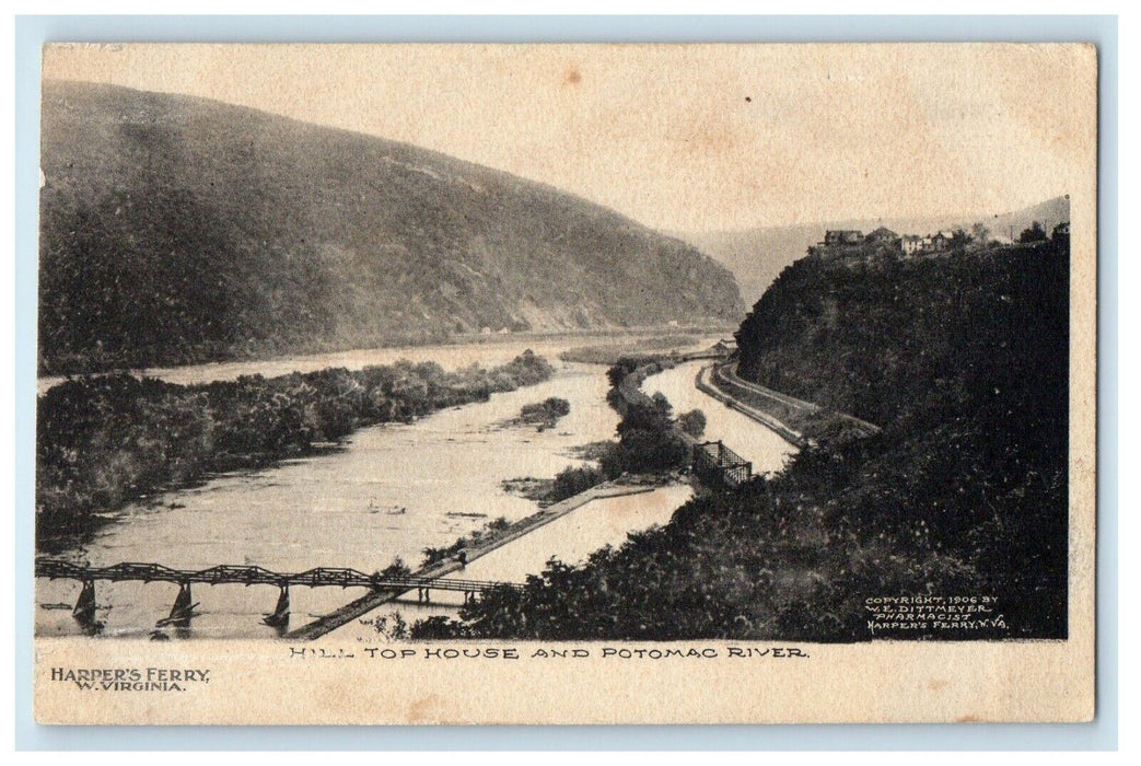 1907 Bird's Eye View Of Hill Top And Potomac River Harpers Ferry WV Postcard