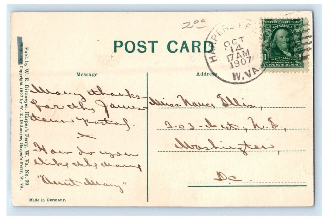 1907 View Of Hill Top House Potomac River From Bolivar Harpers Ferry WV Postcard