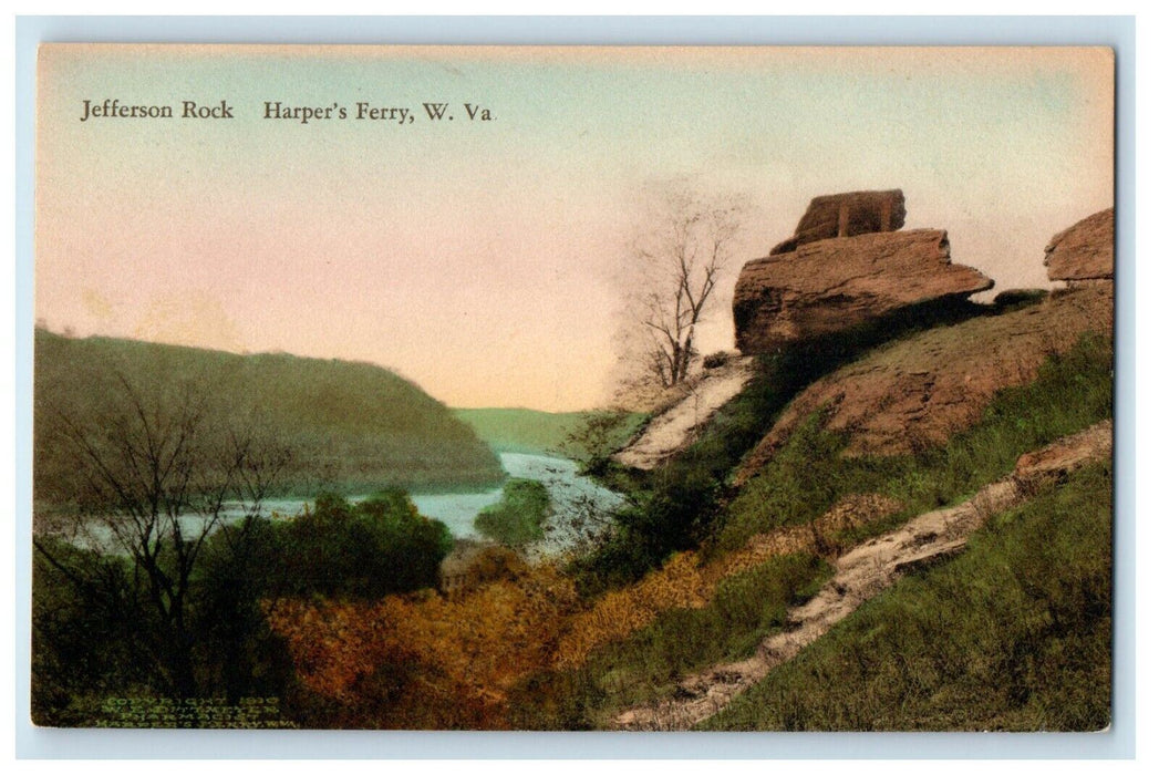 View Of Jefferson Rock Harper's Ferry West Virginia WV Handcolored Postcard