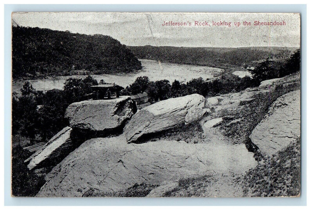 1909 Jefferson's Rock Looking Up The Shenandoah Harpers Ferry WV Postcard