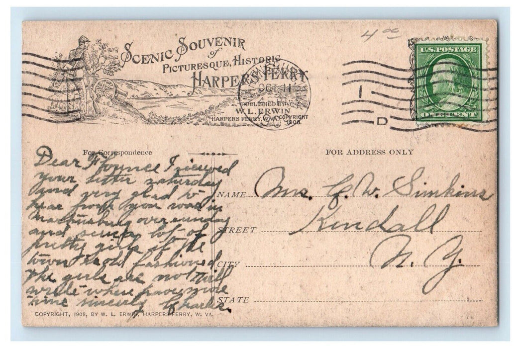 1909 Jefferson's Rock Looking Up The Shenandoah Harpers Ferry WV Postcard