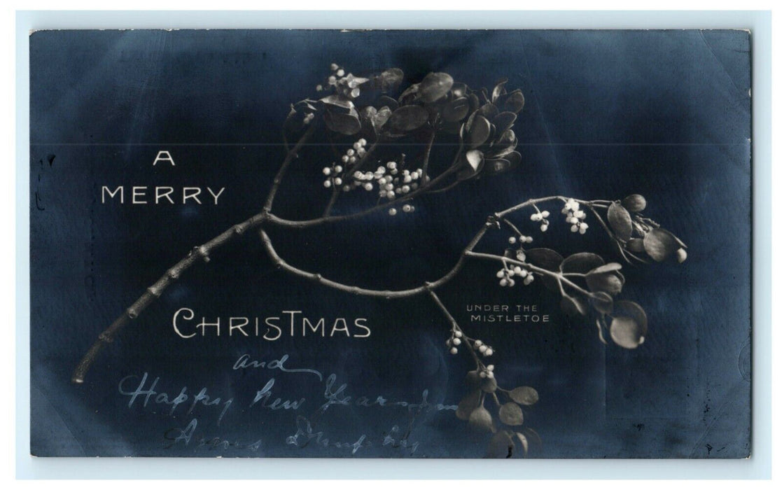 1905 Merry Christmas RPPC Photo Under the Mistletoe New York Station Postcard