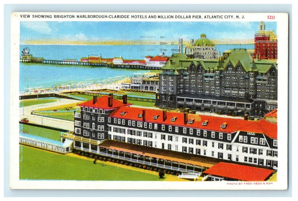 1935 View Of Brighton Marlborough Claridge Hotels Pier Atlantic City NJ Postcard