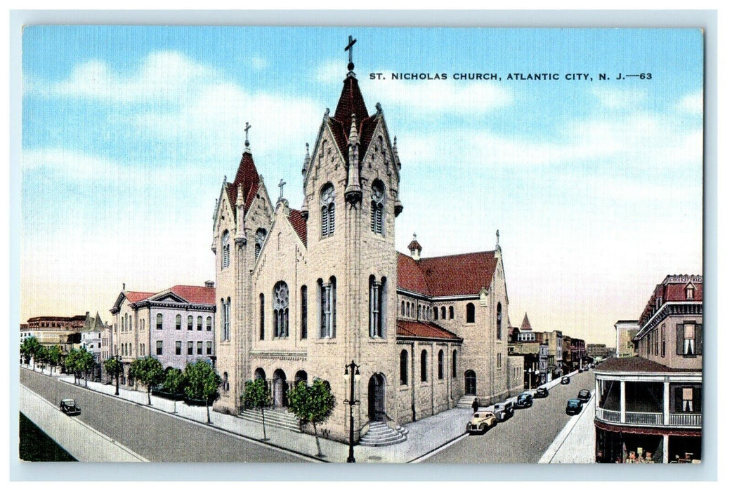 St. Nicholas Church Street Scene Atlantic City New Jersey NJ Unposted Postcard