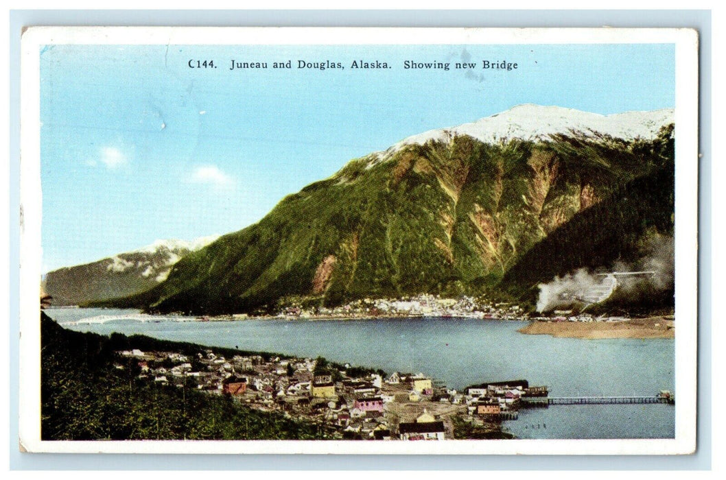 Juneau And Douglas Alaska AK, Showing New Bridge Posted Vintage Postcard