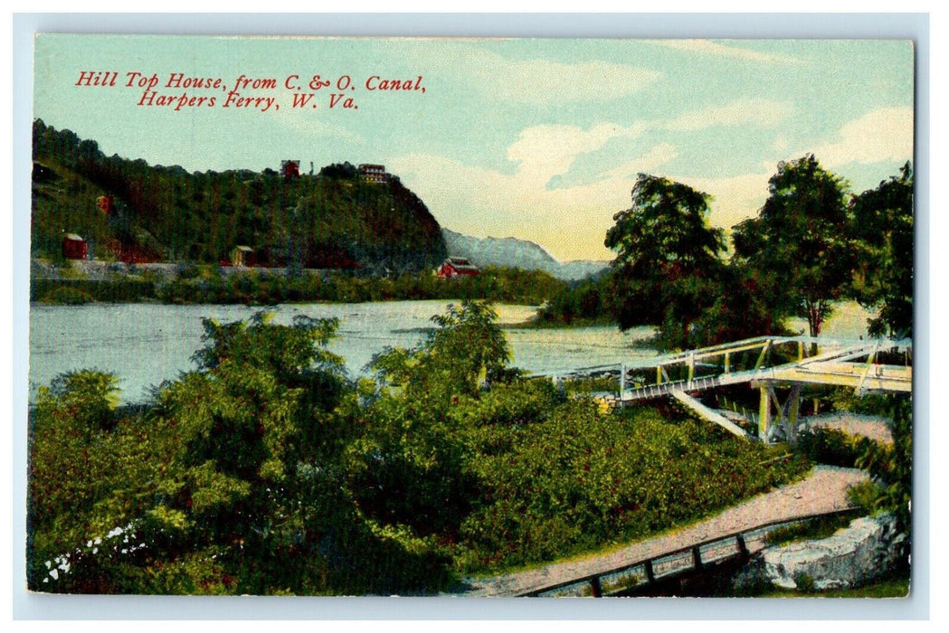 c1910's Hill Top House From C & O Canal Harpers Ferry West Virginia WV Postcard