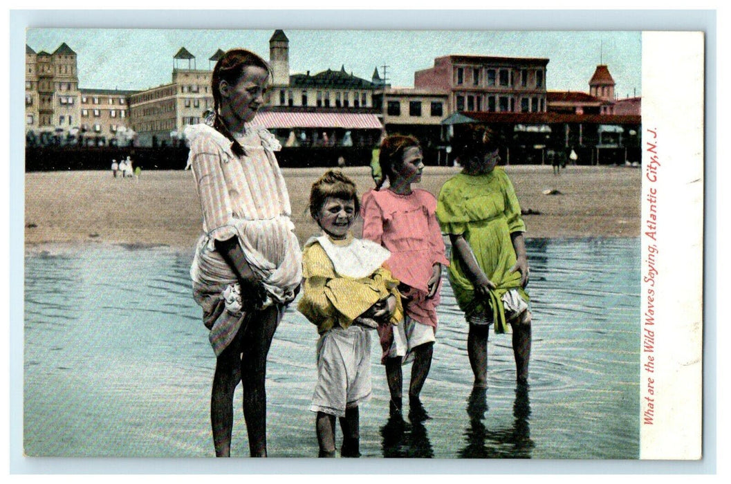 What Are the Wild Waves Saying Girls Scene Atlantic City New Jersey NJ Postcard