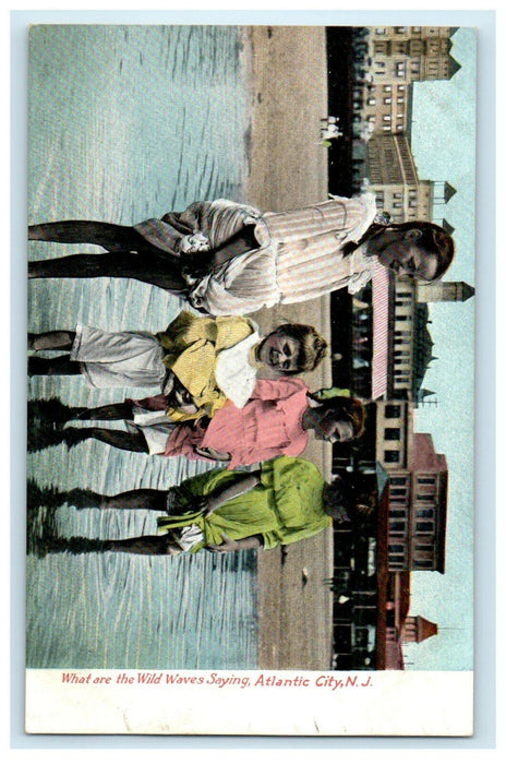 What Are the Wild Waves Saying Girls Scene Atlantic City New Jersey NJ Postcard