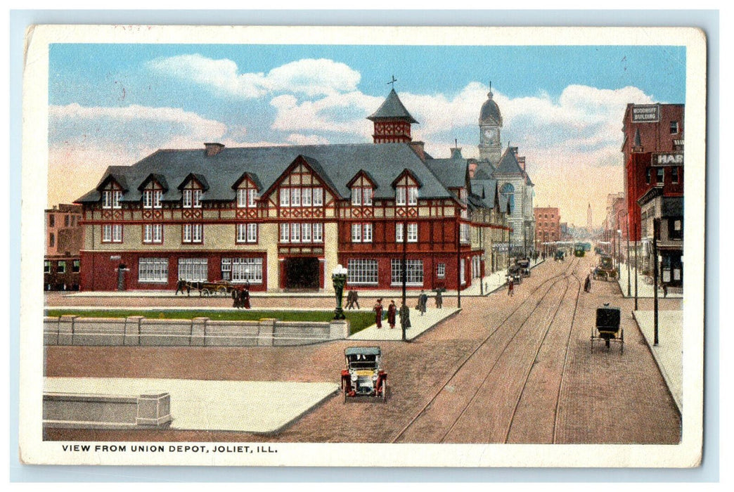 c1930s View from Union Depot Joliet Illinois IL Vintage Posted Postcard