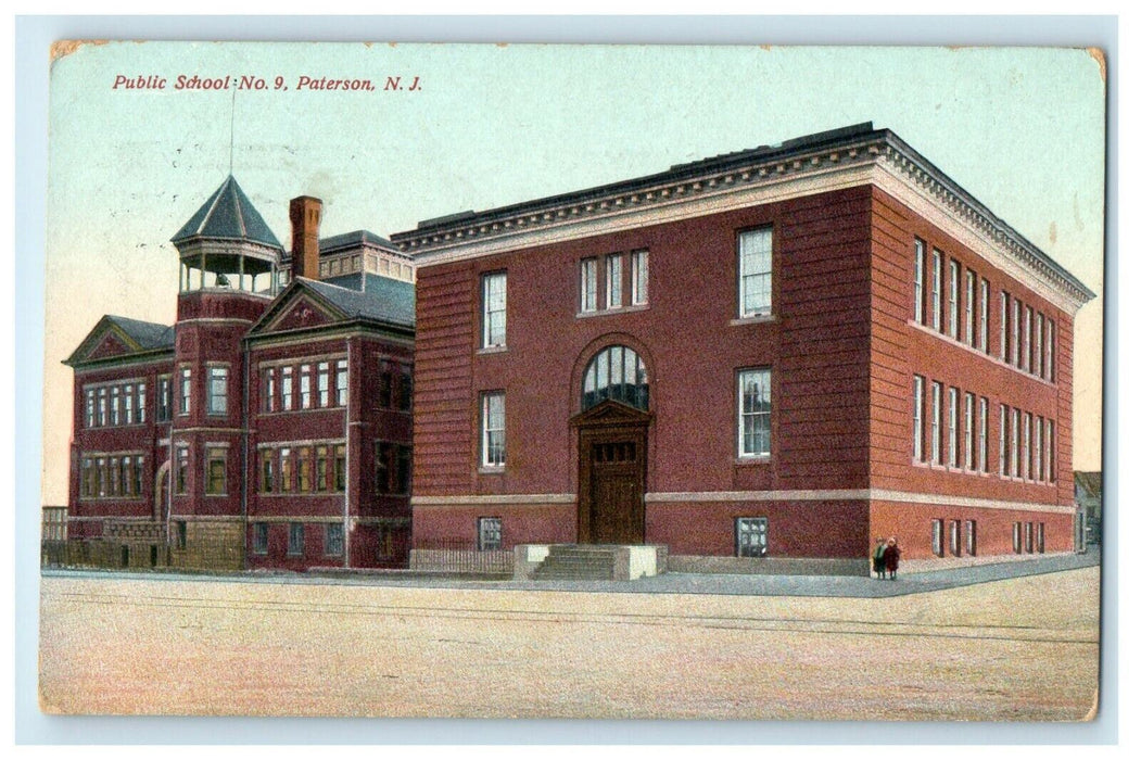 1910 Public School Building Street View Paterson New Jersey NJ Antique Postcard