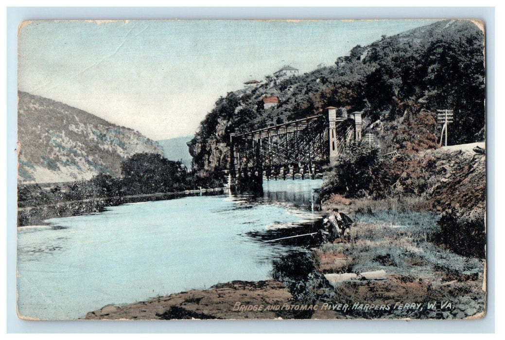 c1910's Bridge And Potomac River Harpers Ferry West Virginia WV Antique Postcard