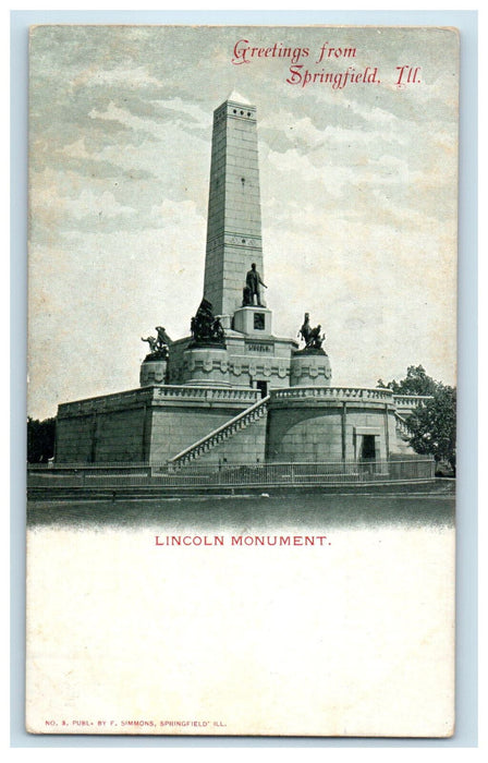 c1900s Lincoln Monument, Greetings from Springfield IL PMC Unposted Postcard