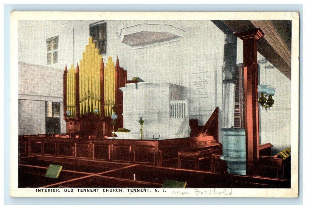 c1910 Old Tennent Church Interior View Tennent New Jersey NJ Antique Postcard