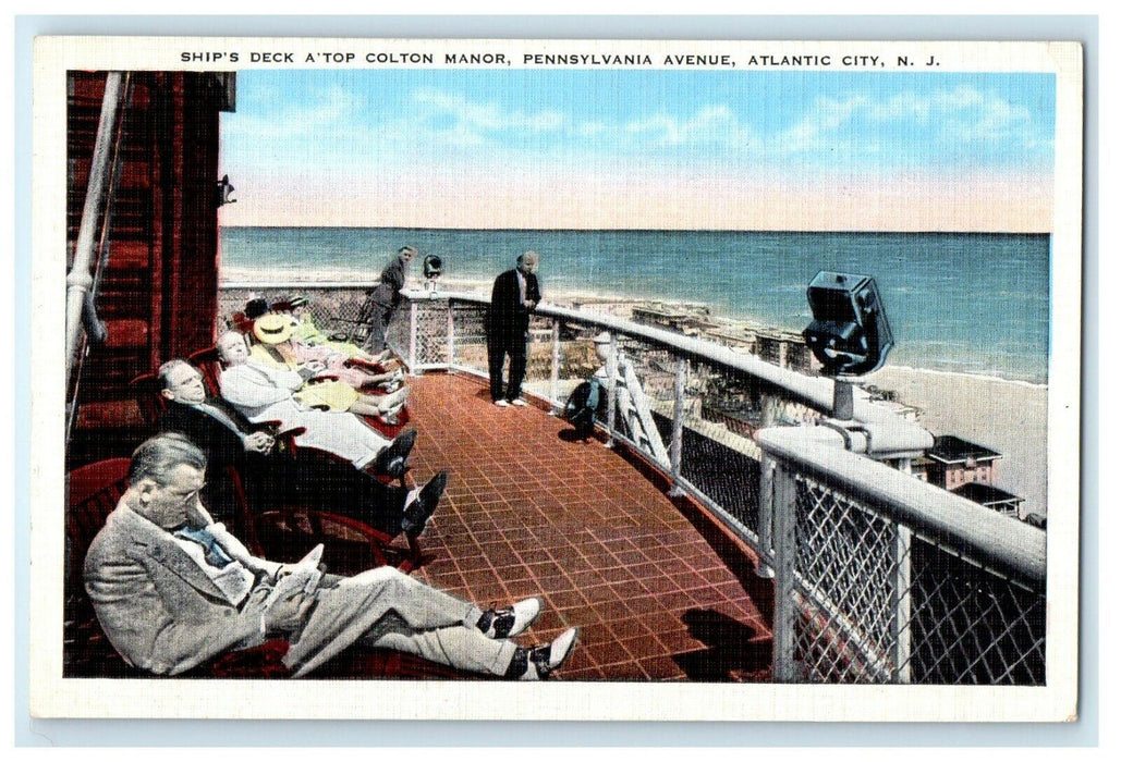 Ship's Deck A'Top Colton Manor Beach Scene Atlantic City New Jersey NJ Postcard