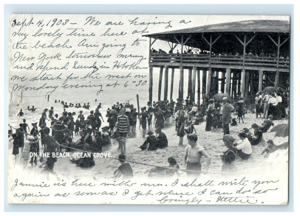 1903 On The Beach Scene Ocean Grove New Jersey NJ Antique Postcard
