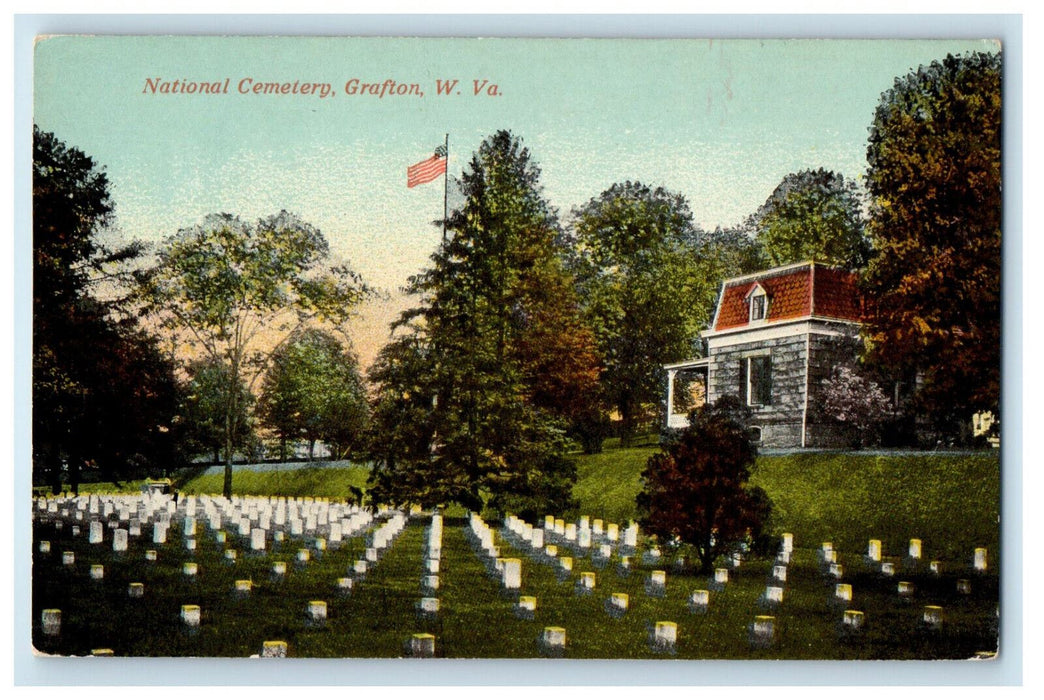 c1910 US Flag at the Center, National Cemetery Grafton West Virginia WV Postcard