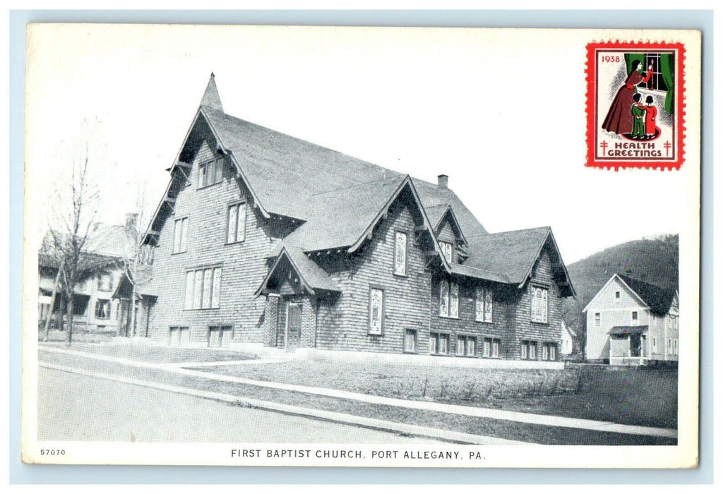 1938 First Baptist Church Street Scene Port Allegany Pennsylvania PA Postcard