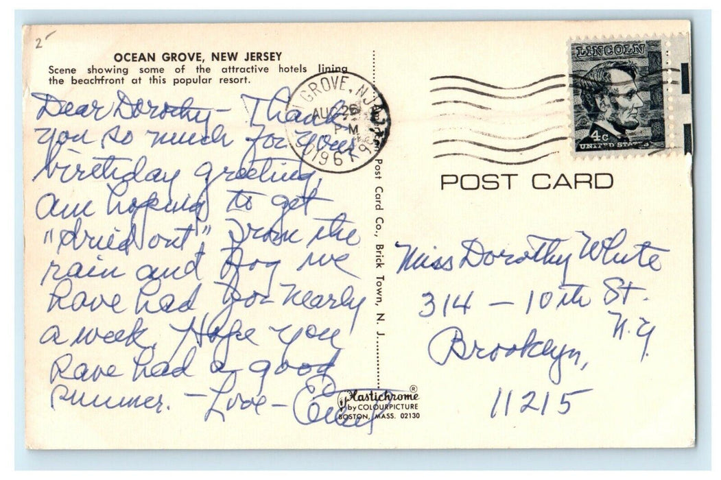 1967 Ocean Grove Beach Bathing Showing Hotels Beachfront New Jersey NJ Postcard
