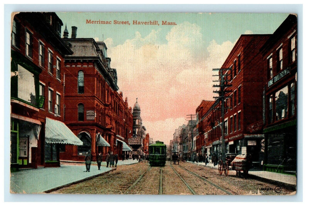 c1914 Merrimac Street, Haverhill, Massachusetts MA Antique Postcard