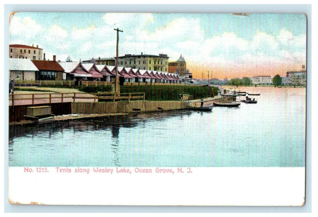 1907 Tents Along Wesley Lake Boat Ocean Grove New Jersey NJ Antique Postcard