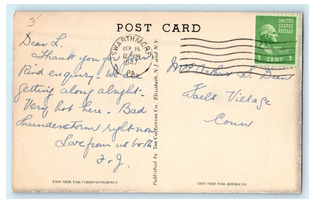 1947 Isaac Clothier Memorial Chapel College Swarthmore Pennsylvania PA Postcard