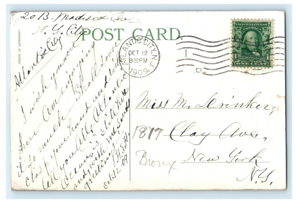 1909 Marlborough Blenheim Young's New Pier Atlantic City New Jersey NJ Postcard