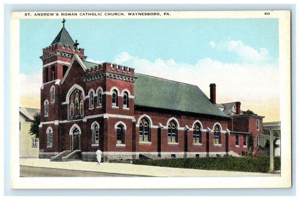 St. Andrew's Roman Catholic Church Street View Waynesboro Pennsylvania Postcard