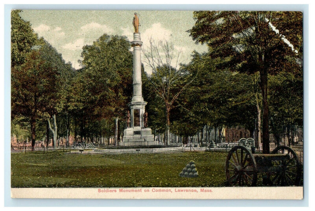 c1906 Soldiers Monument on Common, Lawrence, Massachusetts MA Postcard