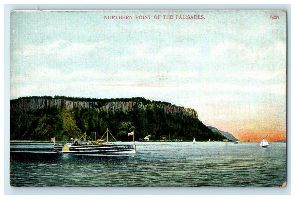 c1910 Northern Point Of The Palisades Boat Hudson River New Jersey NJ Postcard