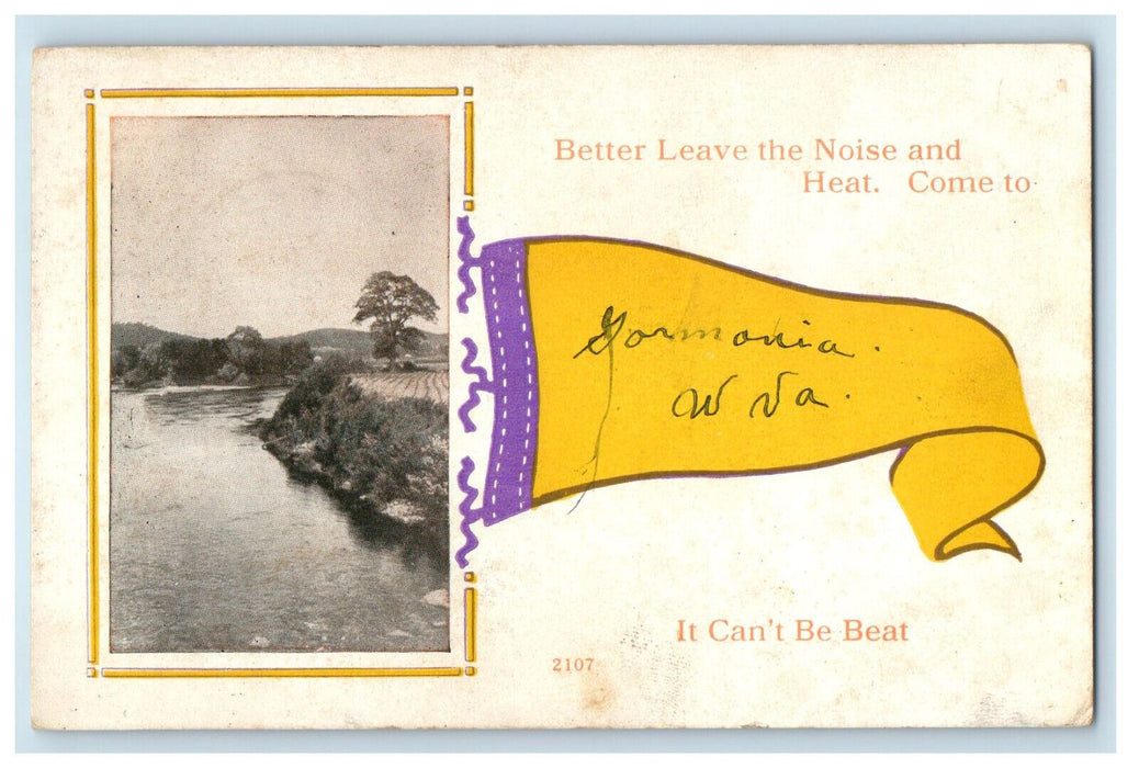 c1910 Gormania West Virginia Yellow and Violet Pennant Posted Antique Postcard