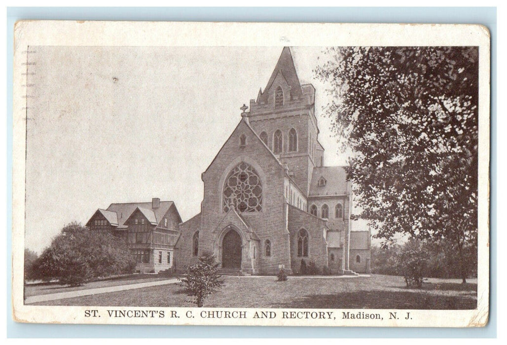 1916 St. Vincent's R.C Church And Rectory Madison New Jersey NJ Antique Postcard