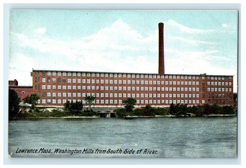 c1906 Washington Mills View from River, Lawrence, Massachusetts MA Postcard