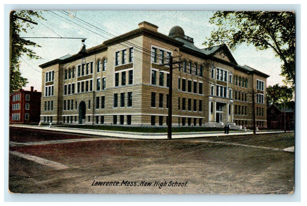 c1906 Scene at New High School, Lawrence, Massachusetts MA Postcard