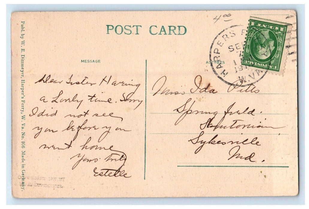 1914 View Up The Potomac River From Hill Top House Harpers Ferry WV Postcard