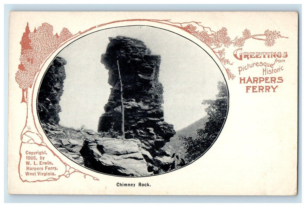 c1905 Chimney Rock Greetings Harpers Ferry West Virginia WV Antique Postcard