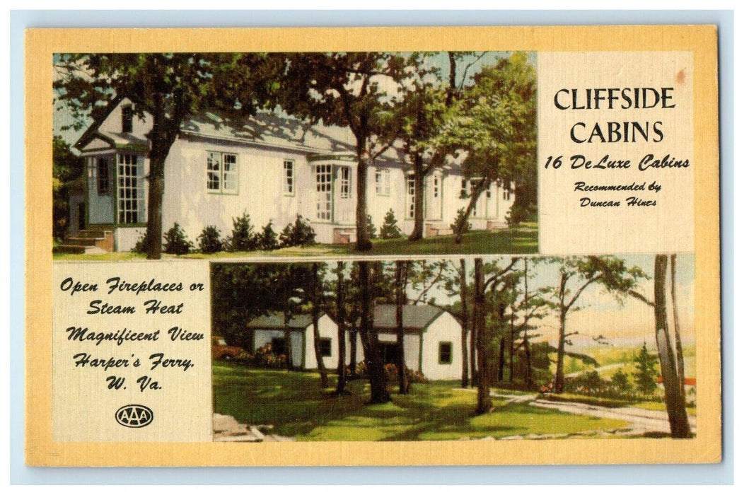 Harpers Ferry West Virginia WV, Cliffside De Luxe Cabin Vintage Postcard