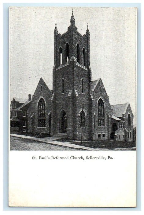c1910 St. Paul's Reformed Church Sellersville Pennsylvania PA Antique Postcard