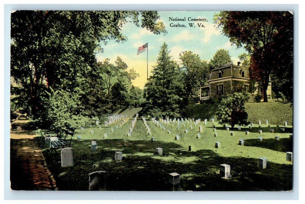 c1910 Tombstone View, National Cemetery Grafton West Virginia WV Postcard