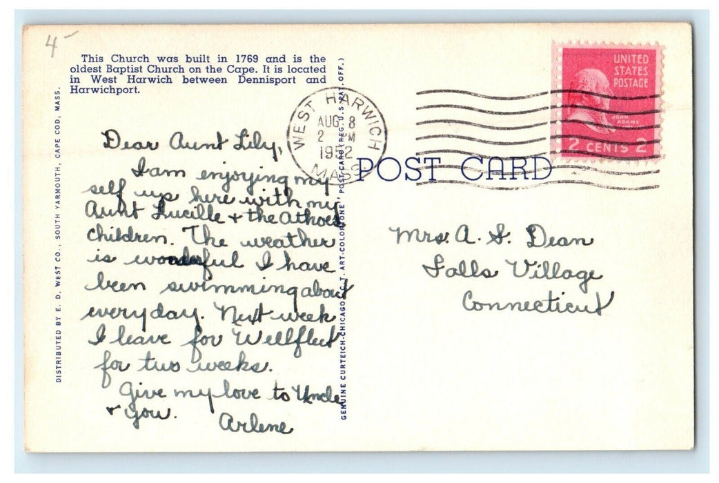 c1952 Old Baptist Church Located in Cape Cod Massachusetts MA Vintage Postcard