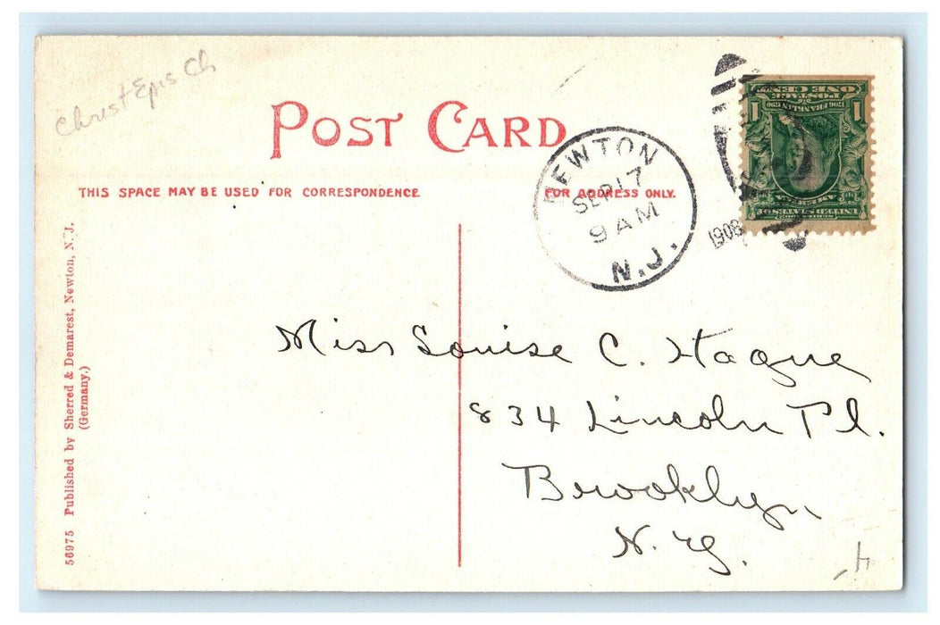 1908 The Episcopal Church Newton New Jersey NJ Antique Postcard