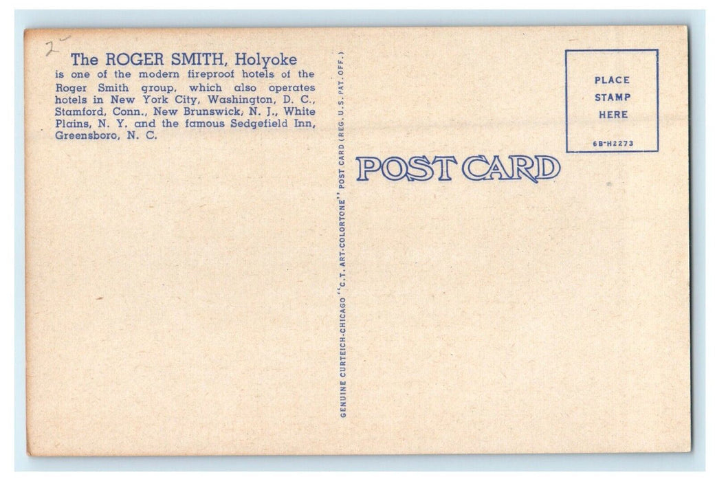 c1905 The Roger Smith Hotel, Holyoke, Massachusetts MA Vintage Postcard