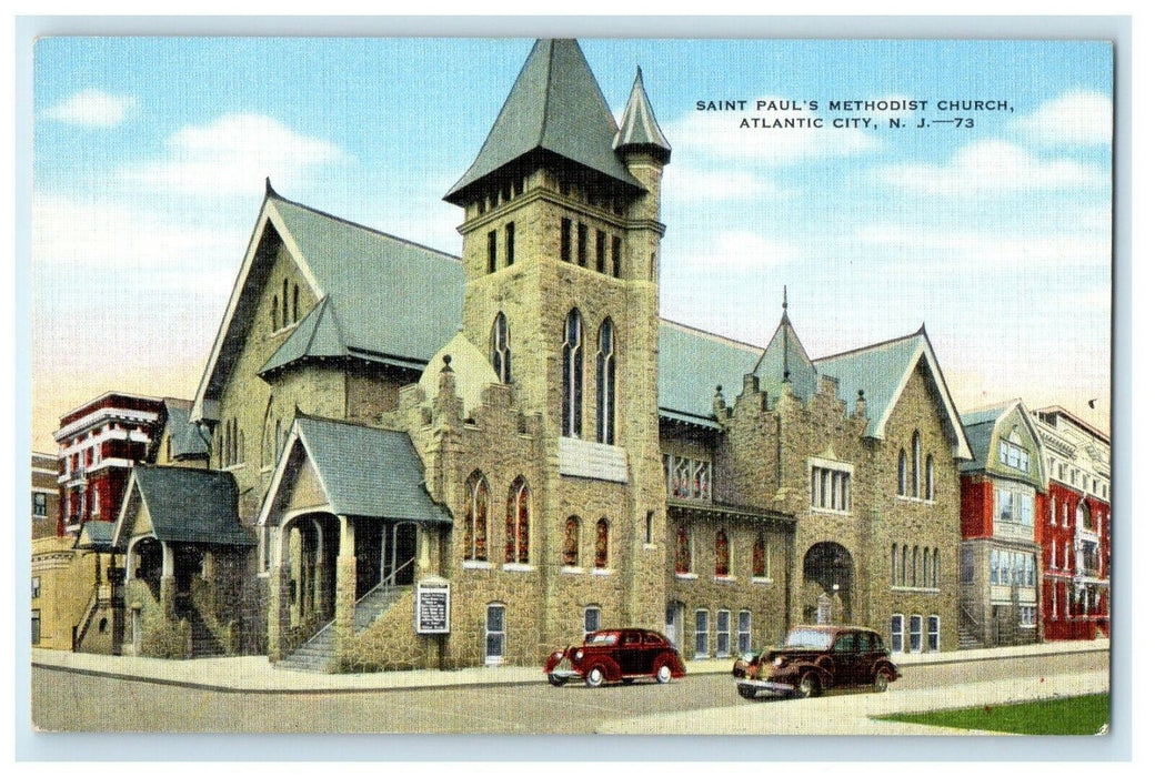 c1950's St. Paul's Methodist Church Cars Atlantic City New Jersey NJ Postcard