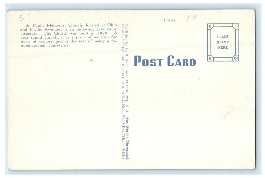 c1950's St. Paul's Methodist Church Cars Atlantic City New Jersey NJ Postcard