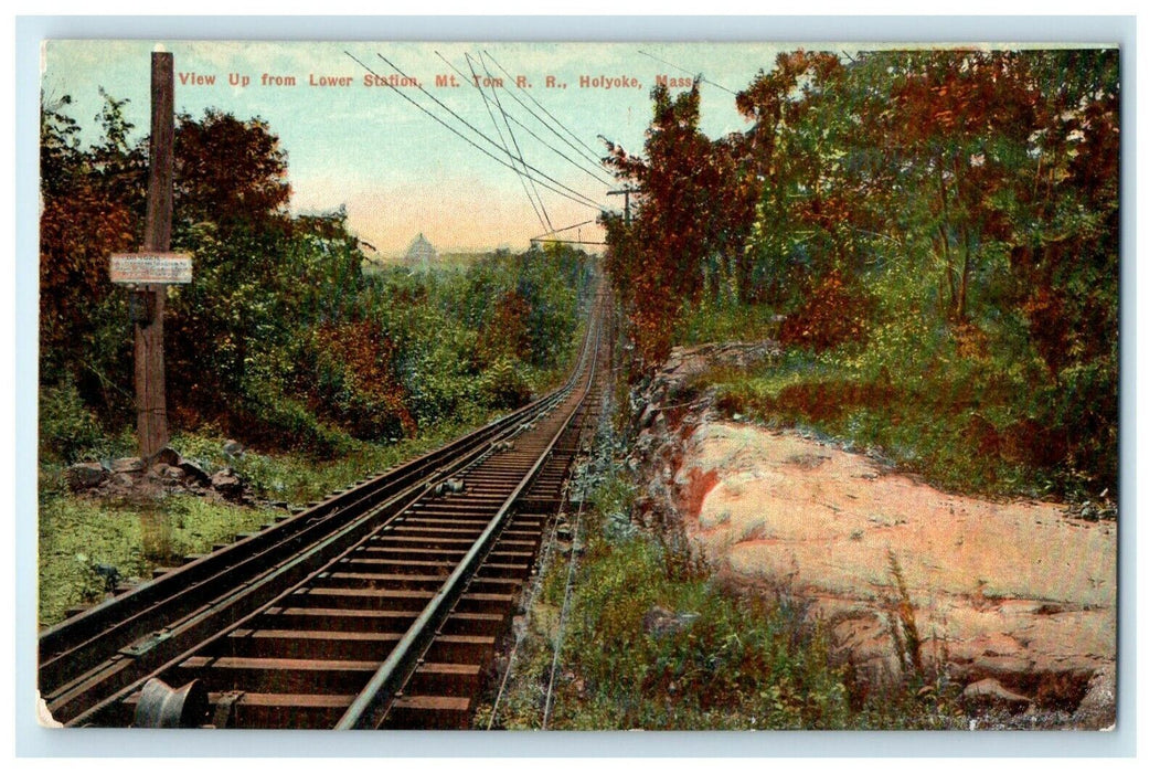 c1914 View of Lower Station, Mt Tom. RR Holyoke, Massachusetts MA Postcard