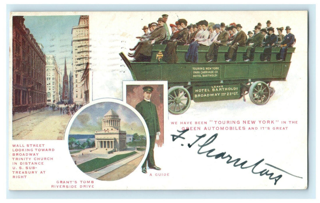 1905 Tourist Bus Multiview New York NY Trolley Posted Antique Postcard