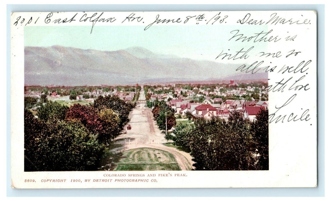 1900 Colorado Springs and Pike's Peak Posted Antique Postcard