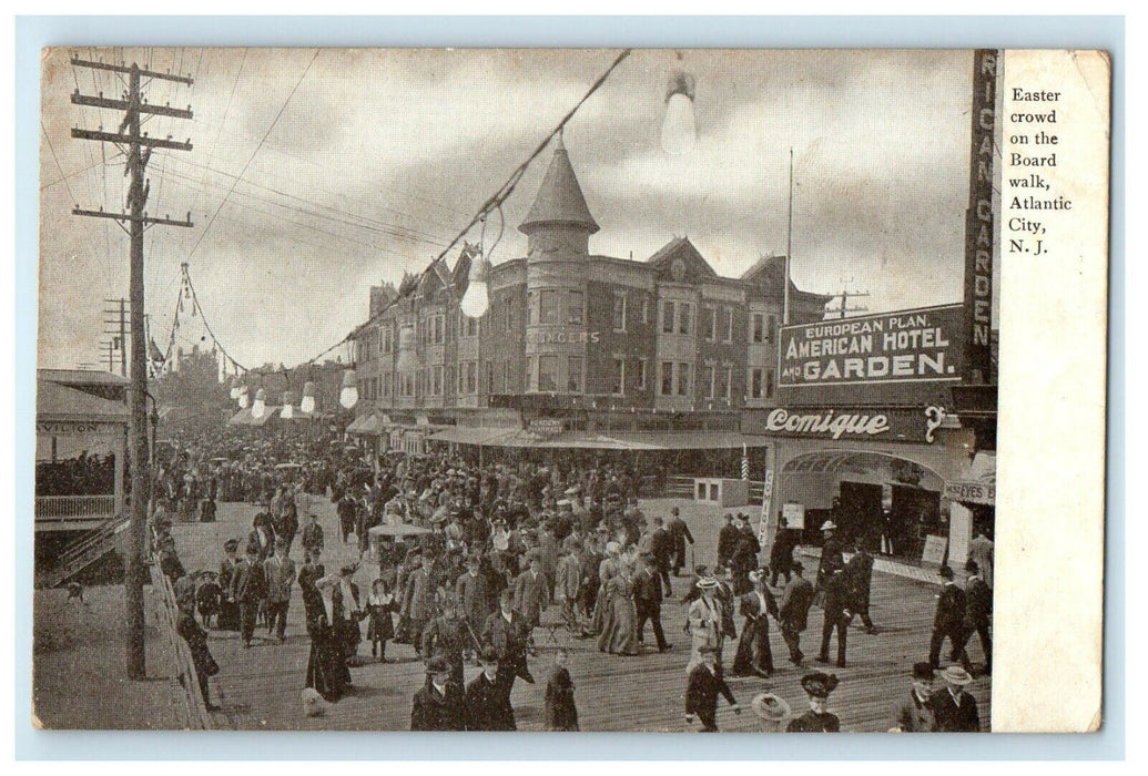 c1905 Easter Crowd On Boardwalk  Atlantic City New Jersey NJ Antique Postcard